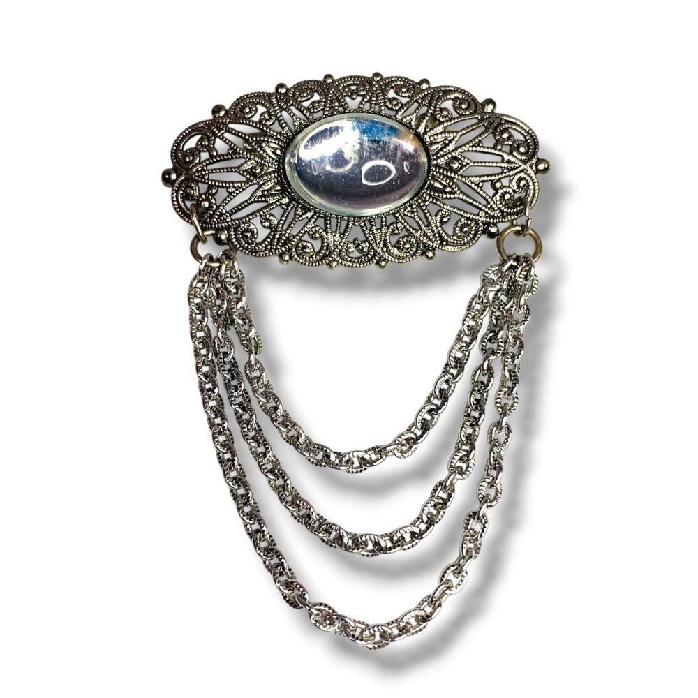 Vintage Silvertone Lightweight Swag Brooch Statement Piece 2" x 2.75"